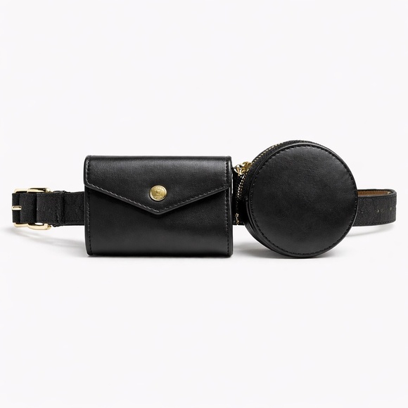 Michael Kors Accessories - Michael Kors Double Pouch Belt Bag Black Leather MK Logo Waist Fanny Pack NWT
